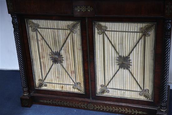 A Regency brass inset rosewood chiffonier, W.3ft 10in. D.1ft 6in. H.4ft 2in.